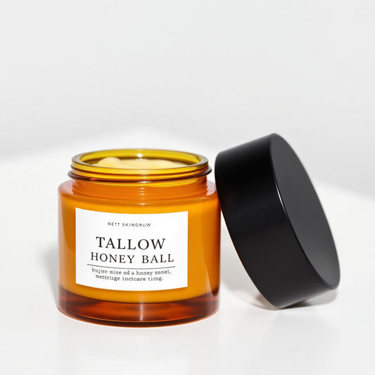 Tallow Honey Balm amber glass jar